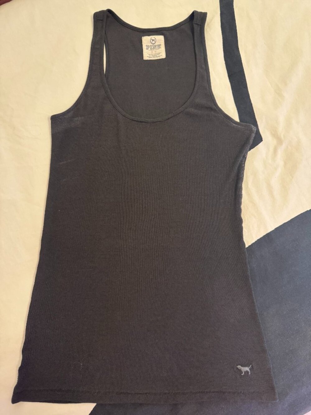 PINK by Victoria's Secret Charcoal Black Ribbed Tank Top Sz M
